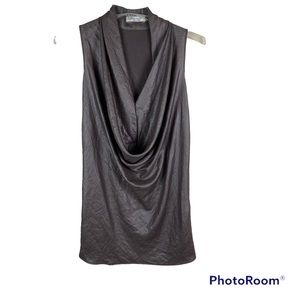 D.EXTERIOR brown cowl neck sleeveless unique textured mini dress or tunic top